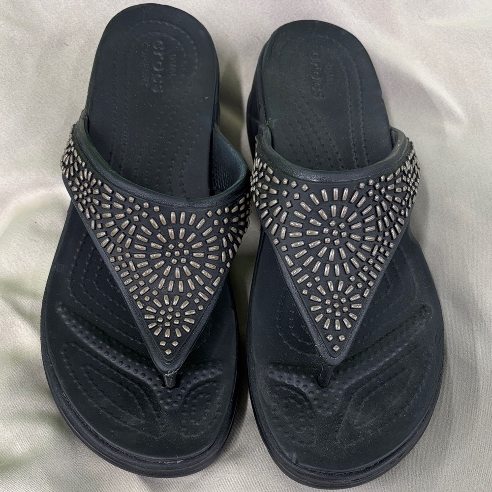CROCS Black Jeweled Thong Sandals